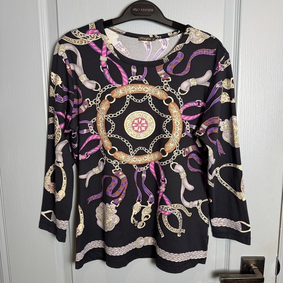 J. Mclaughlin Catalina Cloth Top Sz M Knit Signature Equestrian Print Classic - Picture 3 of 15
